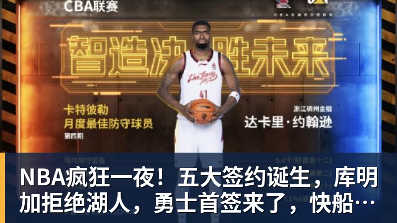 NBA疯狂一夜！五大签约诞生，库明加拒绝湖人，勇士首签来了，快船亏大了